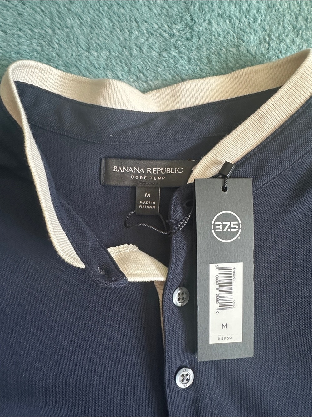 Banana Republic Navy Polo with Cream Trim. Core Temp Med - Picture 2 of 3